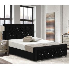 Litva Crush Velvet Bed - Black in 5 Sizes