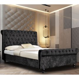 Arisa Crush Velvet Bed - Black in 5 Sizes