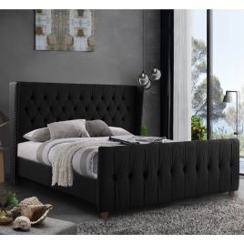 Clarita Plush Velvet Bed - Black in 5 Sizes