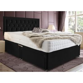 Leeso Divan Plush Velvet Bed - Black in 5 Sizes