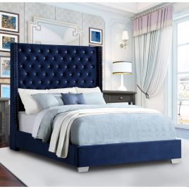 Nivana Plush Velvet Bed - Blue in 5 Sizes