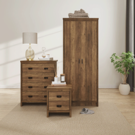 Wardrobe Set - BELONA 3 Door Bedroom Set 3 Piece Knotty Oak 109.8cm