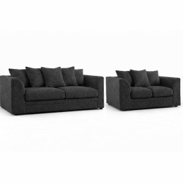 BELVANO Boucle Fabric Scatterback 3 Seater and 2 Seater Sofa Set - Slate
