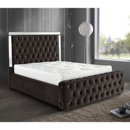 Elegance Plush Velvet Mirrored Bed - Brown in 5 Sizes