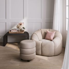 ENA Boucle Footstool - Buff
