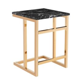 Helston Square Lamp Table with Marble Effect Top and Gold Chrome Leg