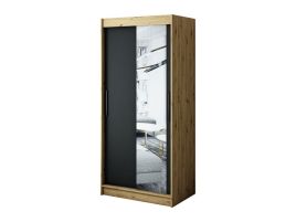 Sliding Wardrobe - LETORIA 2 Door Mirrored Wardrobe Black 100cm