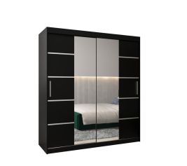 Sliding Wardrobe - VICENZA 2 Door Mirrored Wardrobe Black 180cm