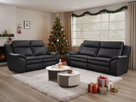 CASTANO Faux Leather 3 and 2 Seater Electric Recliner Sofa Set - Black