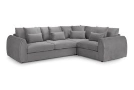 Corner Sofa - ANDREW Velvet Right Hand Corner Sofa Grey 305cm