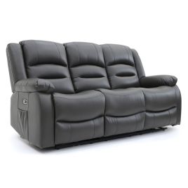 Recliner Sofa - Mark Faux Leather 3 Seater Recliner Sofa Grey 192cm