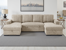 FENTARO Fabric 4 Seater U Shaped Corner Sofabed - Beige