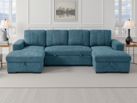 FENTARO Fabric 4 Seater U Shaped Corner Sofabed - Blue