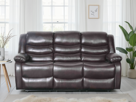 ASHBYNE Faux Leather 3 Seater Manual Recliner Sofa - Brown