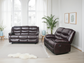 ASHBYNE Faux Leather 3 and 2 Seater Manual Recliner Sofa Set - Brown