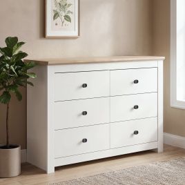 MILANA White Chest of Drawers - Large-sized, Double, 6 Drawers