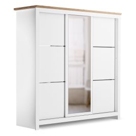 MILANA II 3 Door Mirrored Sliding Wardrobe White - 180cm