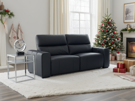 FERRARO Leather 3 Seater Electric Recliner Sofa - Black
