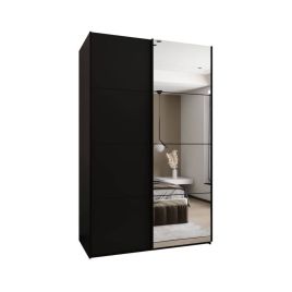 Sliding Wardrobe - BRADLEY 2 Door Mirrored Wardrobe Black 160cm