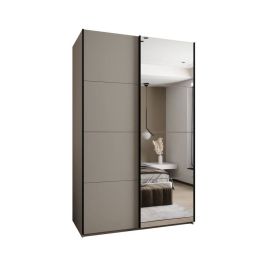 Sliding Wardrobe - BRADLEY 2 Door Mirrored Wardrobe Beige 160cm