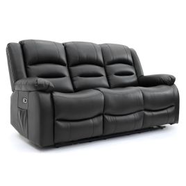 Recliner Sofa - Mark Faux Leather 3 Seater Recliner Sofa Black 192cm