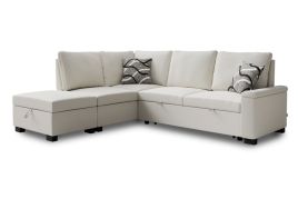 THORNWICK Fabric 4 Seater L Shaped Corner Sofabed - Cream, Left Hand Facing