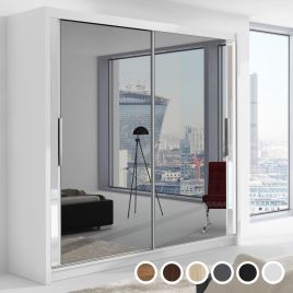 Sliding Wardrobe - CHICAGO II 2 Door Mirrored Wardrobe White - 203cm