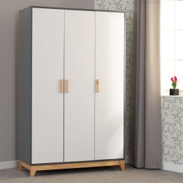 Wardrobe - CHATHAM 3 Door Wardrobe White Grey Metal Effect 118cm