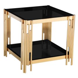 Corfe Contemporary Black Glass Top Lamp Table with Gold Finish Frame