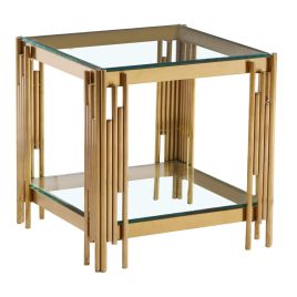 Corfe Contemporary Clear Glass Lamp Table with Gold Finish Frame