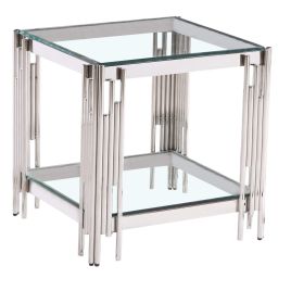 Corfe Contemporary Clear Glass Lamp Table - Silver