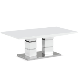 Okehampton High Gloss White Coffee Table - Contemporary Elegance with Stainless Steel Accents