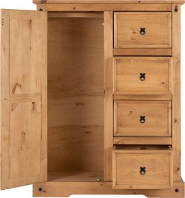 Wardrobe - CLACTON 1 Door 4 Drawers Wardrobe Distressed Waxed Pine 110cm