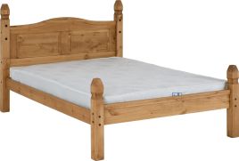 Corona 4ft6 Double Bed Low Foot End - Distressed Waxed Pine