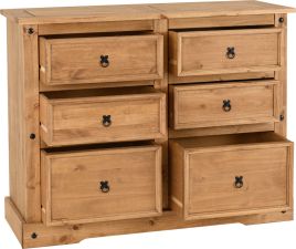 CLACTON Pine Finish Chest of Drawers - Large-sized, 6 Drawers, Double