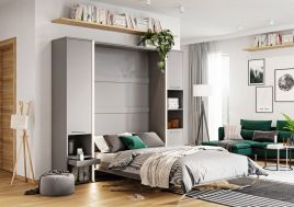 ArtNest Vertical Wall Bed 90cm with Storage Cabinet - Grey Matt