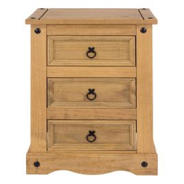 Corona Pine 3 Drawer Bedside Cabinet - Waxed Pine