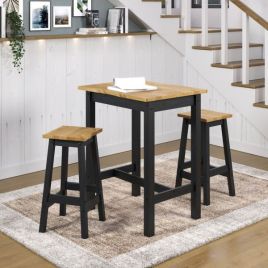 Kyla Live Edge High Breakfast Bar Table with Bar Stools Set - Antique Wax