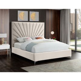 Errence Plush Velvet Bed - Cream in 5 Size