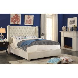 Adriana Plush Velvet Bed - Cream in 5 Sizes