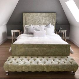 Harlow Plush Velvet Bed - Cream in 5 Sizes