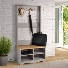 Ethans Hall Shoe Bench with Hat and Coat Rack - Grey