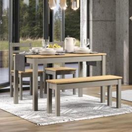 Ethans Dining Table with 2 Chair Set and Bench - Grey