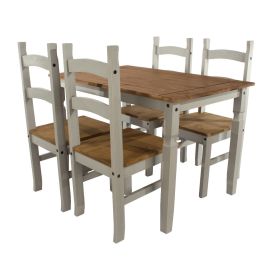 Corona 150cm Pine Dining Table & 4 Chairs Set - Grey