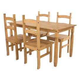 Corona Rectangular Dining Table & 4 Chair Set - Pine