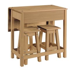 Corona Pine Drop-Leaf Dining Table & 2 Stool Set - Pine