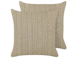 Set of 2 Cotton Cushions Geometric Pattern 45x45cm Taupe