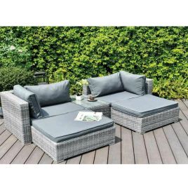 5 Piece Sofa Rattan and Sun Lounger Garden - Grey