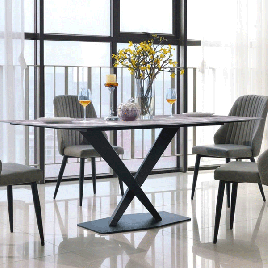 Hove Marble Dining Table with Black Metal Frame - Rectangular