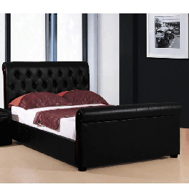Fowey King Size PU Leather Bed with Right Hand Side Storage - Black